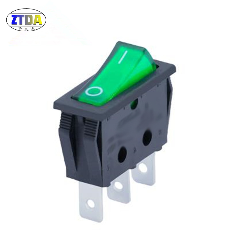 黑色绿灯三脚纯铜船型开关LR-1-110-C5L-BG